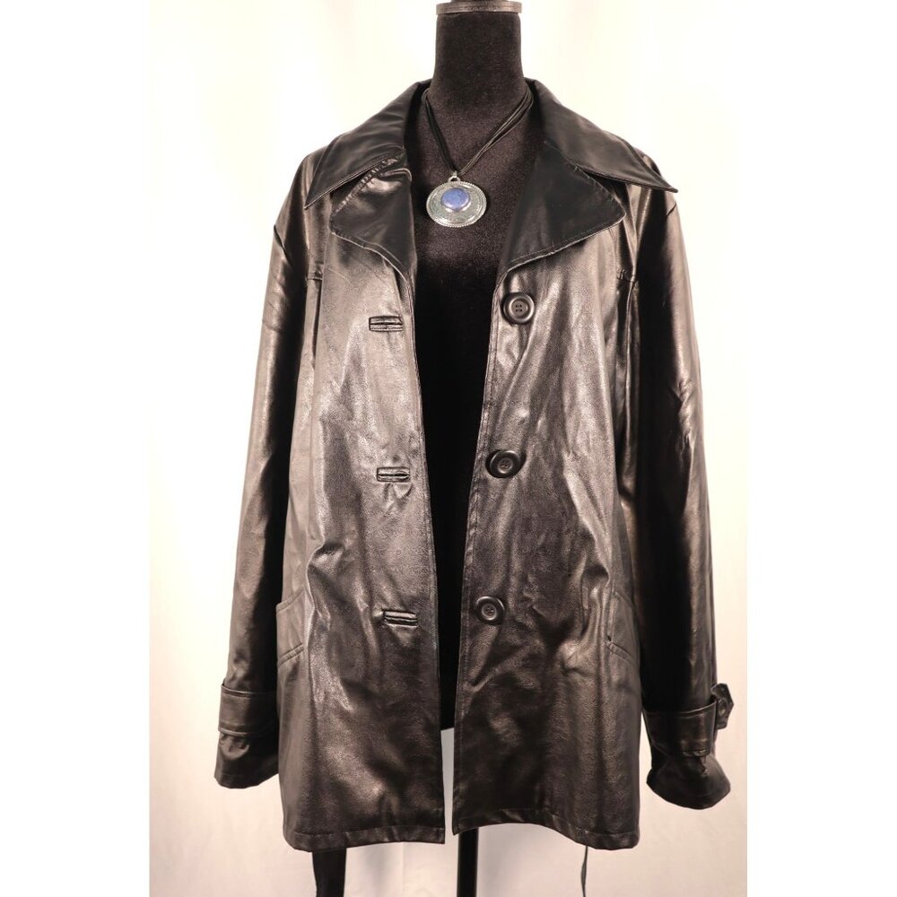 Vintage 90s Y 20K Jennyfer J Faux Black Leather Trench Coat Women's Size 2X